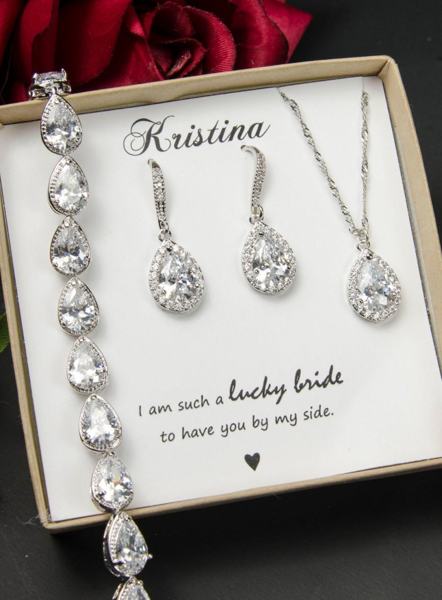 Mariage - Wedding Jewelry Set ,Bridesmaid Gift, Bridesmaid Jewelry Set, Bridesmaid Earrings, Necklace and Bracelet Set, Personalized Bridesmaid Gift,