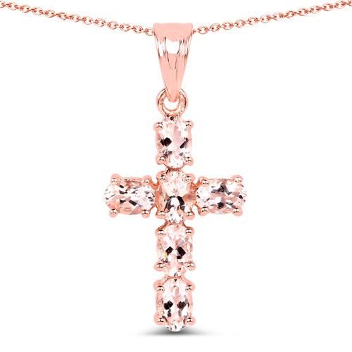 زفاف - Genuine 14K Rose Gold 15.48TCW Peach Morganite Cross Necklace
