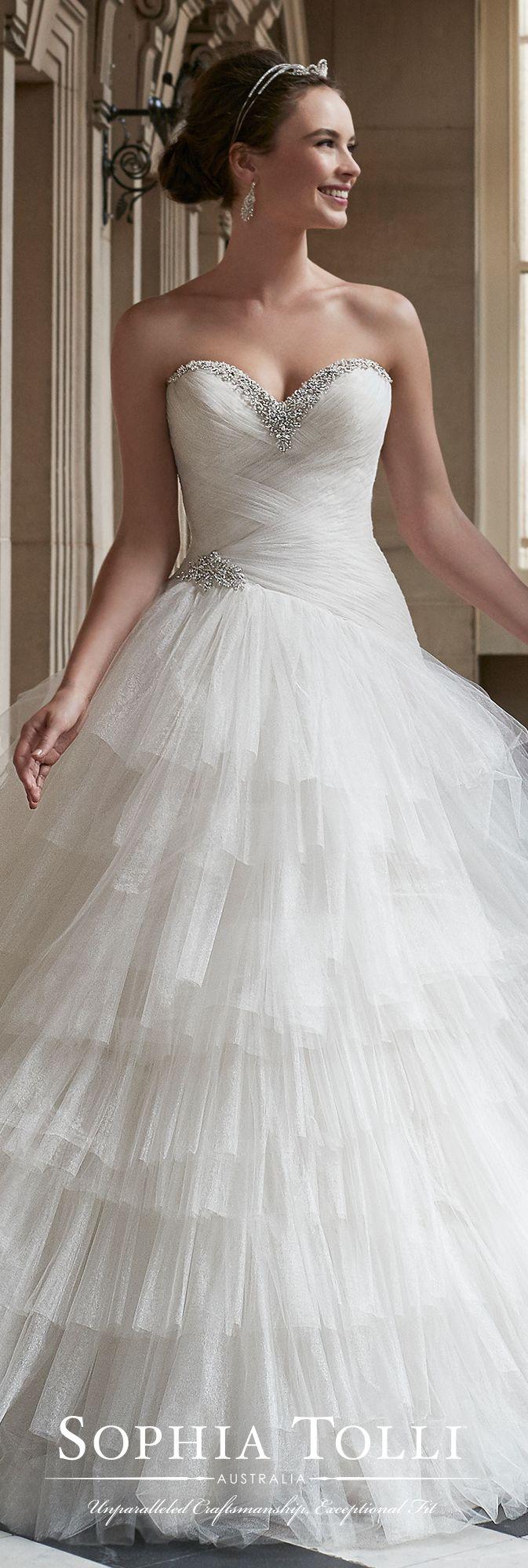 Mariage - Strapless Ruffled Tulle Ball Gown Wedding Dress - Sophia Tolli Y21760