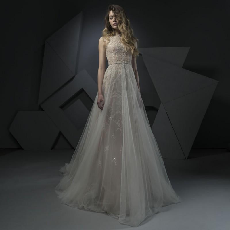 زفاف - Ersa Atelier Spring/Summer 2018 Amelia Chapel Train Elegant Champagne Aline High Neck Sleeveless Beading Lace Bridal Gown - Brand Wedding Dresses