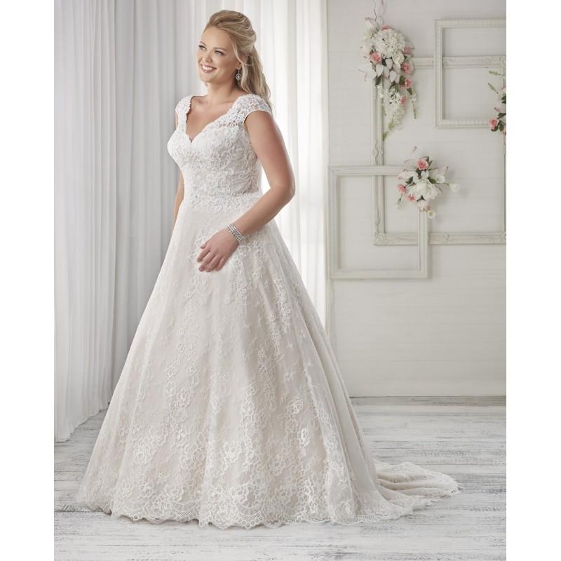 زفاف - Bonny Bridal 2017 1601 Plus Size Embroidery Lace Sweep Train Ivory V-Neck Cap Sleeves Aline Dress For Bride - Elegant Wedding Dresses