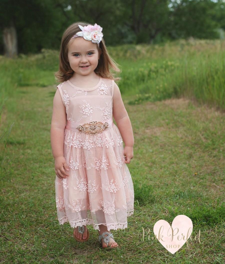 Hochzeit - Flower Girl dress, rustic lace flower girl dress,girls lace dress, Blush formal flower girl dress, baby toddler girl, country flower girl