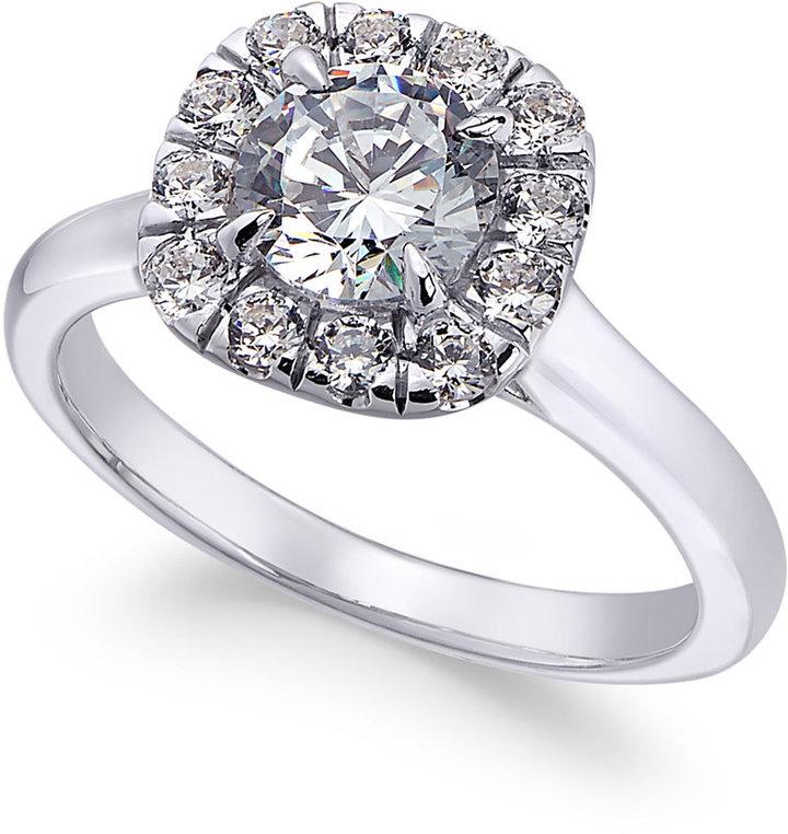 زفاف - X3 Certified Diamond Halo Engagement Ring (1-1/2 ct. t.w.) in 18k White Gold, Created for Macy's