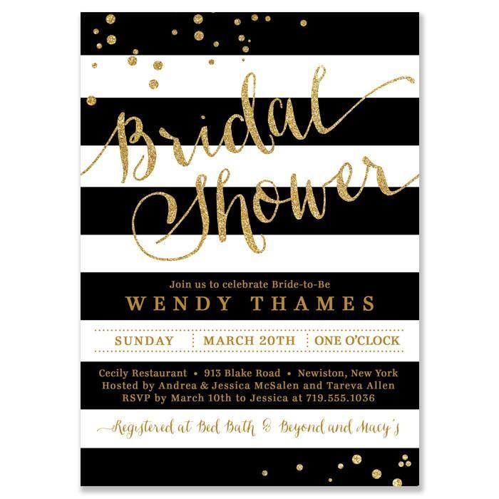 Wedding - "Wendy" Black Stripe   Gold Bridal Shower Invitation
