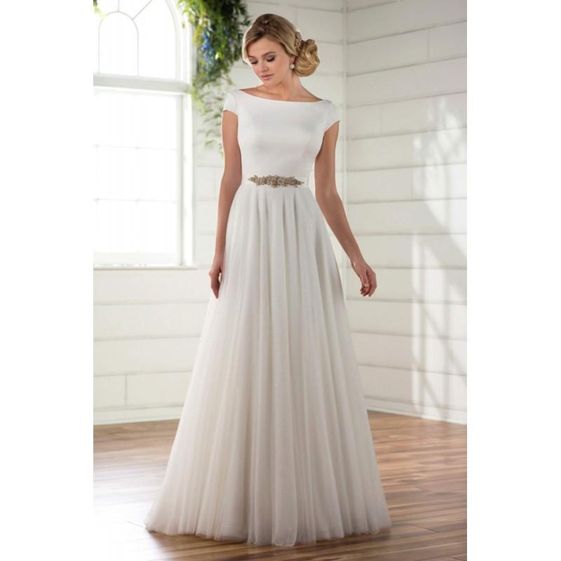 Hochzeit - Plus-Size Dresses Style D2304 by Essense of Australia - Ivory  White Crepe  Tulle Belt  Low Back Floor Wedding Dresses - Bridesmaid Dress Online Shop