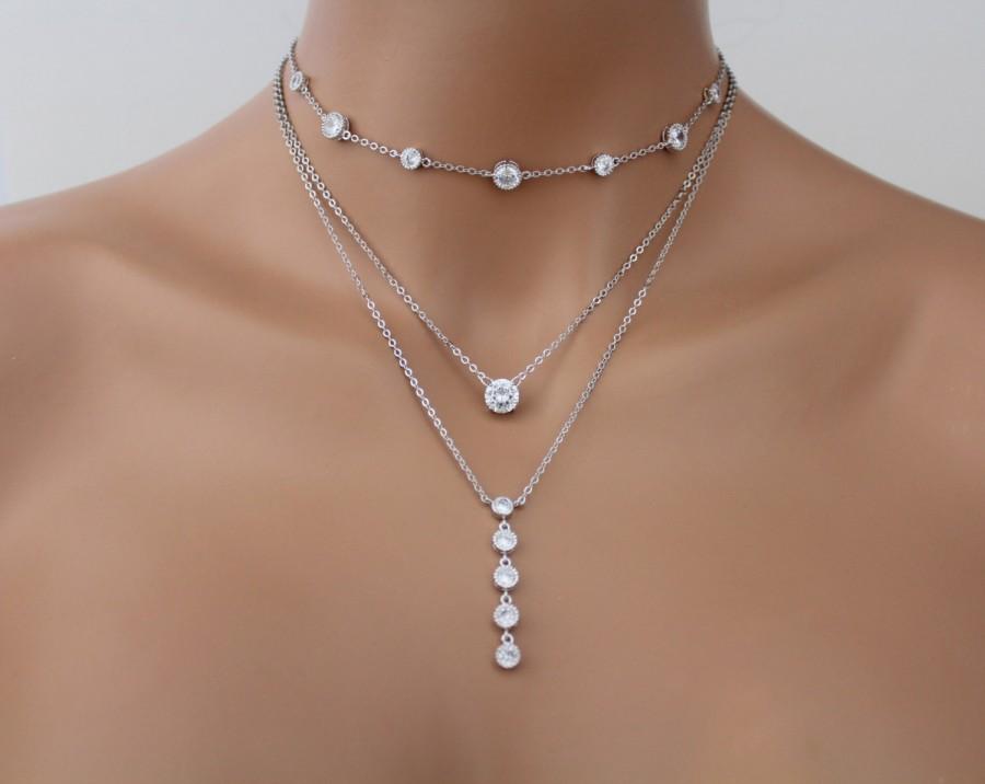 زفاف - Layered necklace, Layered choker, Long and layered, Set of 3 Layering necklaces, Delicate necklace set, Choker necklace, Bridal necklace