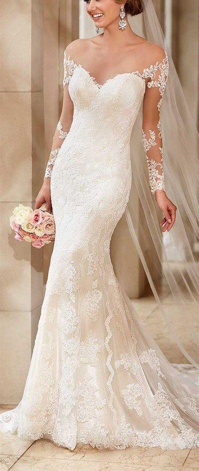 Hochzeit - Hot Sale ,2017 Custom Lace Mermaid Wedding Dress,Off The Shoulder And Appliques Wedding Dress,Sexy See Through Wedding Dress From Lily Dressy
