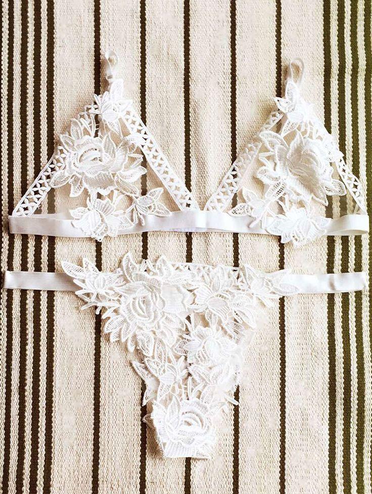 Mariage - Lace Hollow Out Cami Bra Set