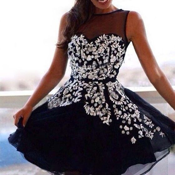 زفاف - Black Patchwork Grenadine Embroidery Sleeveless Dress
