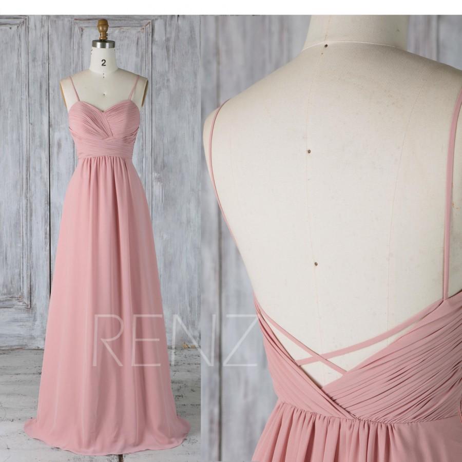 زفاف - Bridesmaid Dress Dusty Rose Chiffon Low V Back Wedding Dress,Spaghetti Straps Sweetheart Maxi Dress,A Line Prom Dress Full Length(L317)