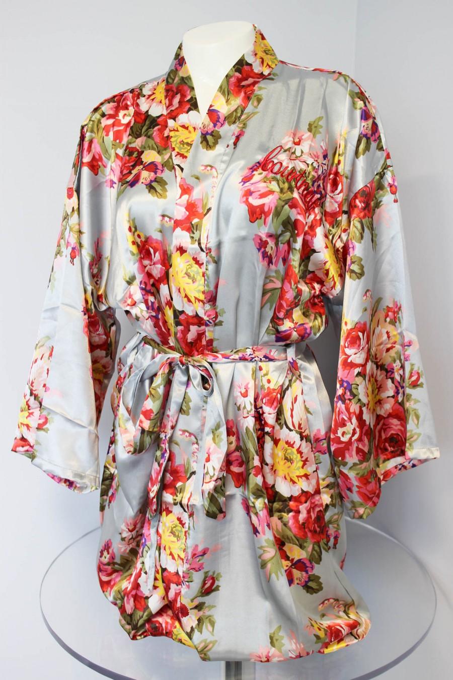 زفاف - Floral kimono robe, Silk Flower Bridesmaid robes, Satin wedding robes, Getting ready robe, Underwear bridal gifts