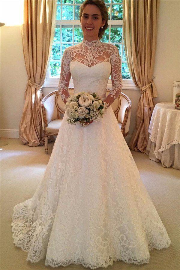 Wedding - Modest Wedding Dress,Lace Wedding Dress,Wedding Dress With Sleeves,Long Sleeve Wedding Dress,WS065