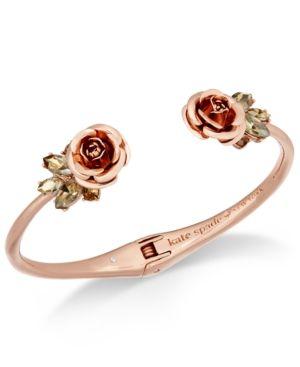 زفاف - Kate Spade New York Rose Gold-Tone Crystal Flower Hinged Cuff Bracelet - Gold