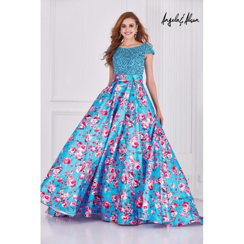 Mariage - Sky Blue/Floral Angela and Alison Long Prom 61085 Angela and Alison - Rich Your Wedding Day