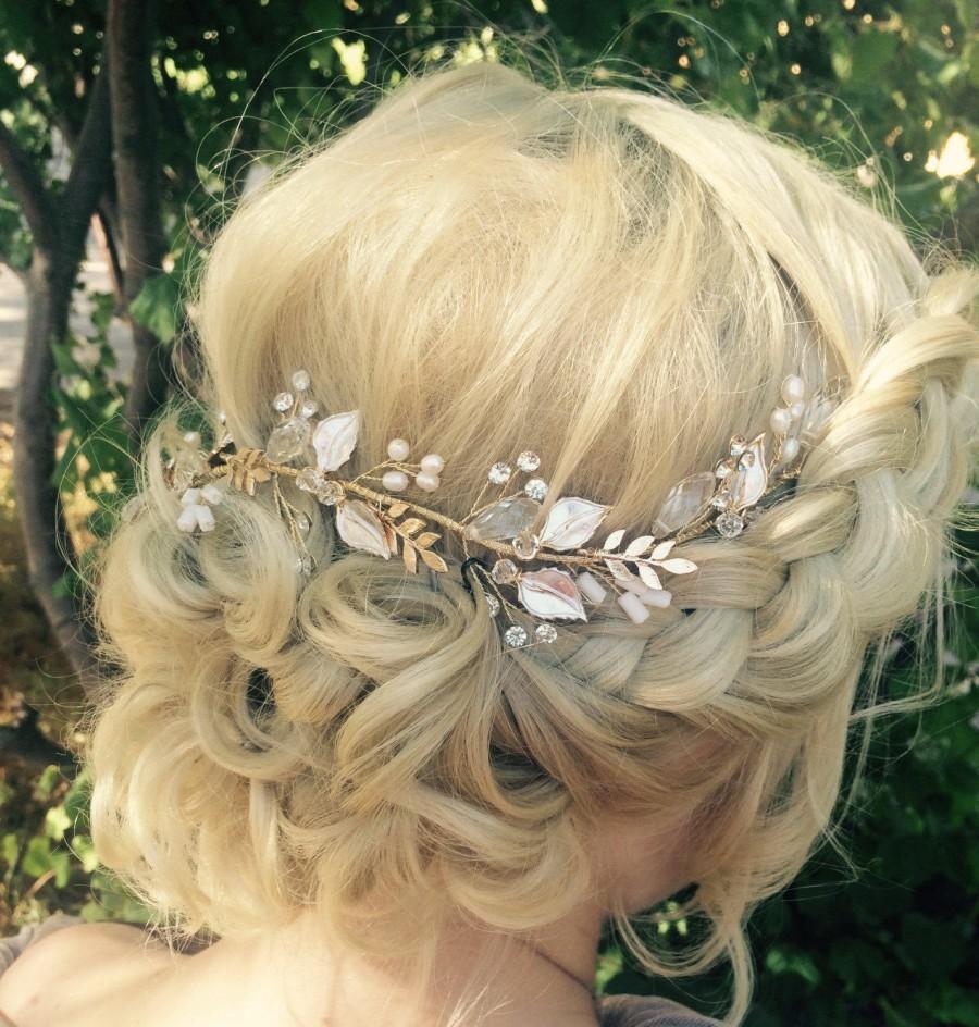 Hochzeit - Silver Hair Vine, Bridal Leaf Hair Vine, Wedding Hair Accessory, Bridal Wreath Accessory, Rhinestones  Hair Crown