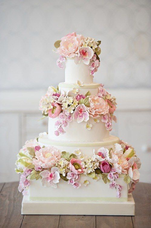 Wedding - Wide Floral Wedding Cake
