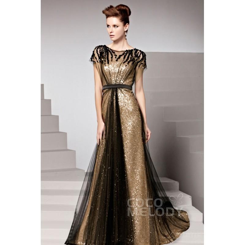 Mariage - Luxurious Sheath-Column Bateau Sweep-Brush Train Sequin Prom Dress with Beading COZT14024 - Top Designer Wedding Online-Shop