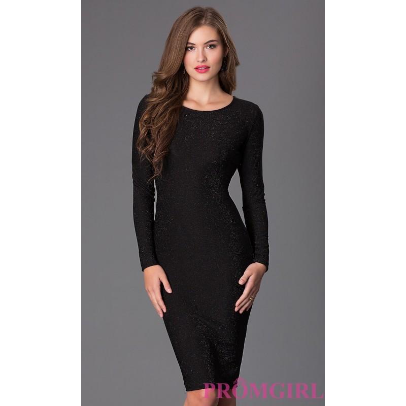 Hochzeit - Long Sleeve Knee Length Black Glitter Dress - Brand Prom Dresses