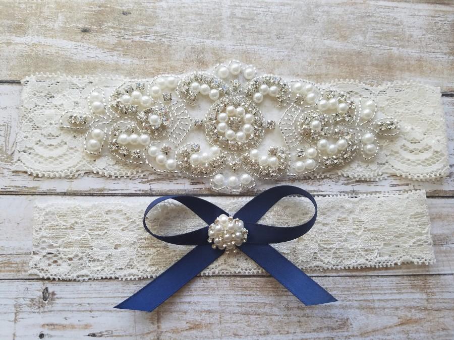 زفاف - SALE - Wedding Garter, Bridal Garter, Garter Set - Crystal Rhinestone & Pearls - Style G8001NV