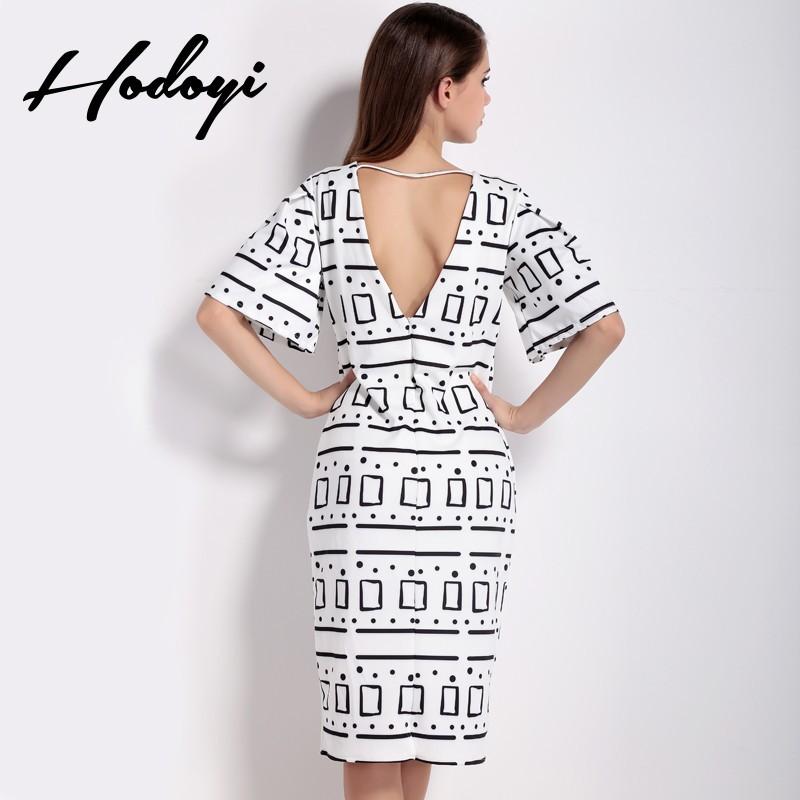 زفاف - 2017 summer hollow inverted triangle new geometric print dress sexy short sleeve dress - Bonny YZOZO Boutique Store