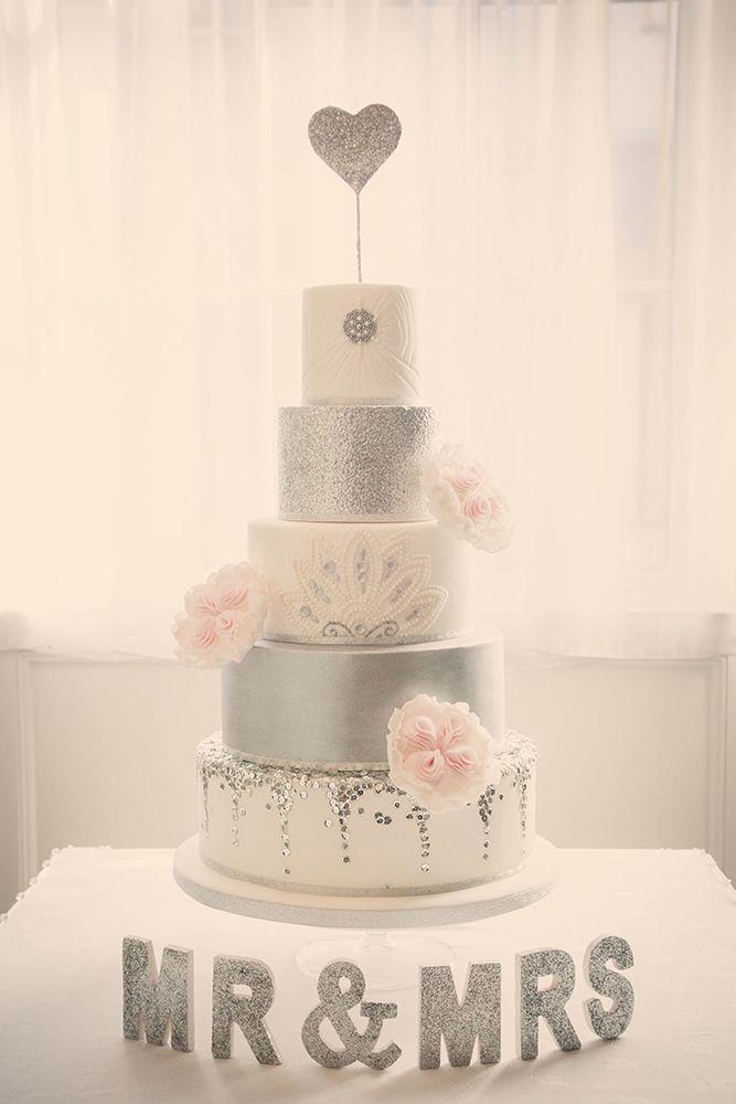 زفاف - Silver And White Cake