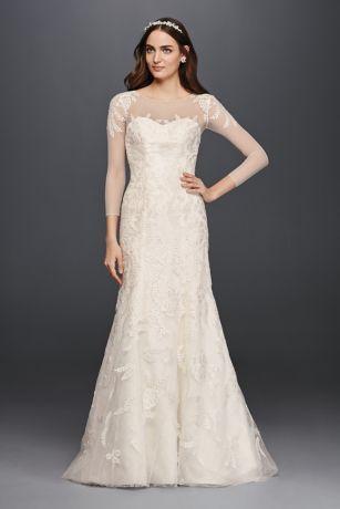 Hochzeit - Petite Lace Wedding Dress With 3/4 Sleeves Style 7CWG704