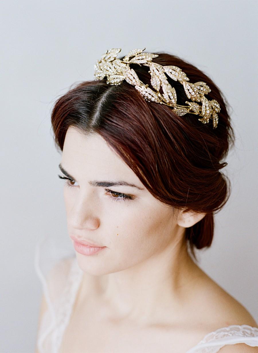 Mariage - Bridal Headpiece -  ALESIA Gold Swarovski Crystal Leaf Tiara , Gold Leaves Bridal Halo, Rose Gold Leaves Headpiece, Gold Lady Mary Tiara