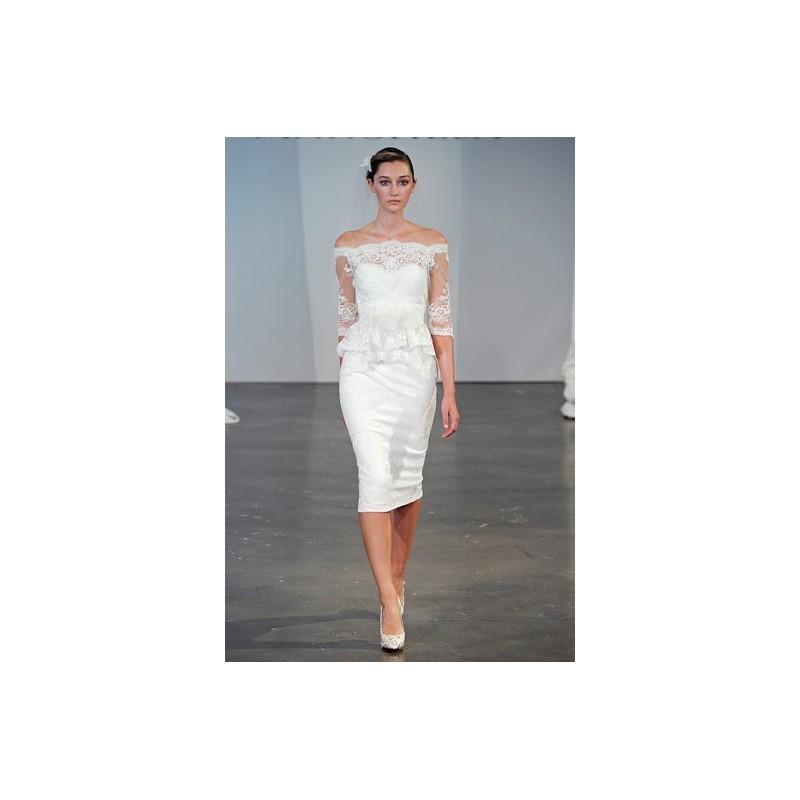 زفاف - Marchesa SP14 Dress 15 - High-Neck Sheath White Below the Knee Spring 2014 Marchesa - Rolierosie One Wedding Store
