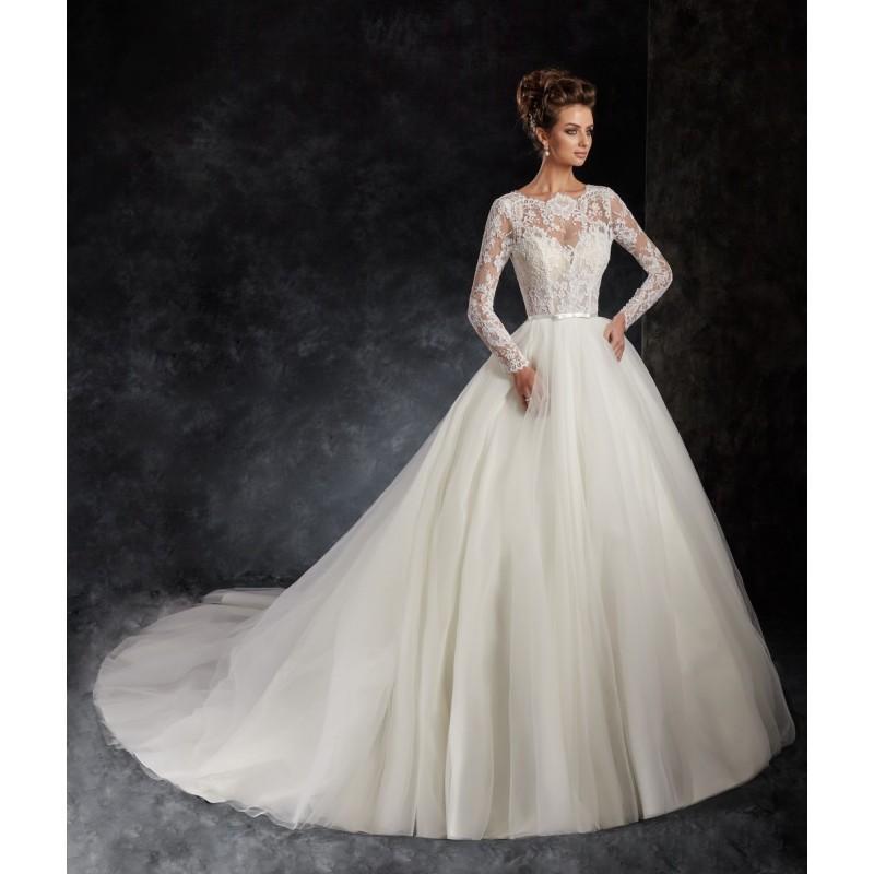 Hochzeit - Ira Koval 2017 614 Chapel Train Sweet Tulle Appliques Ivory Illusion Long Sleeves Ball Gown Bridal Dress - Bridesmaid Dress Online Shop