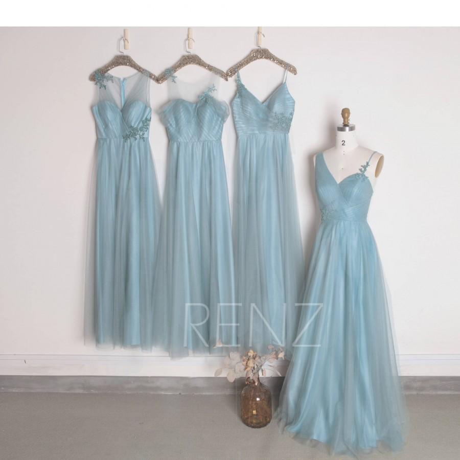 Mariage - Dusty Blue Tulle Mix Match Bridesmaid Dress,Ruched Bodice Wedding Dress,A Line Prom Dress,Formal Dress Full Length(HS455/HS452/HS451/HS453)