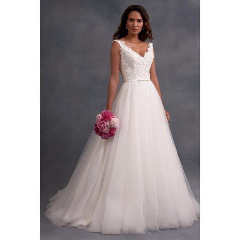 Wedding - Style 2586 by Alfred Angelo Signature Collection - Sleeveless Chapel Length V-neck Ballgown LaceSatin Floor length Dress - 2018 Unique Wedding Shop