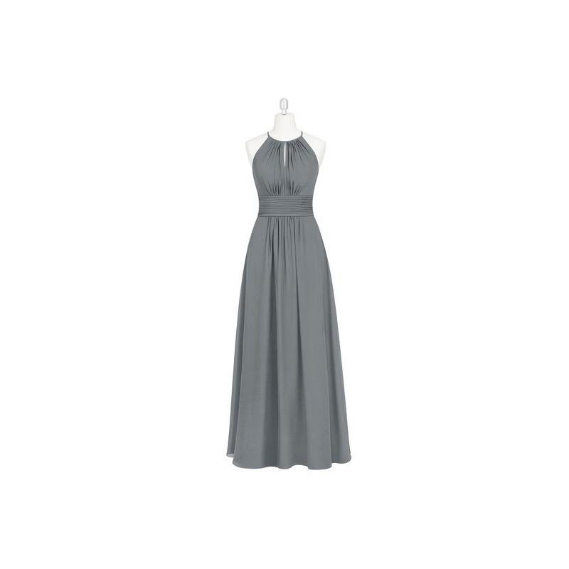 Mariage - Steel_grey Azazie Bonnie - Chiffon Halter Floor Length Back Zip Dress - Charming Bridesmaids Store