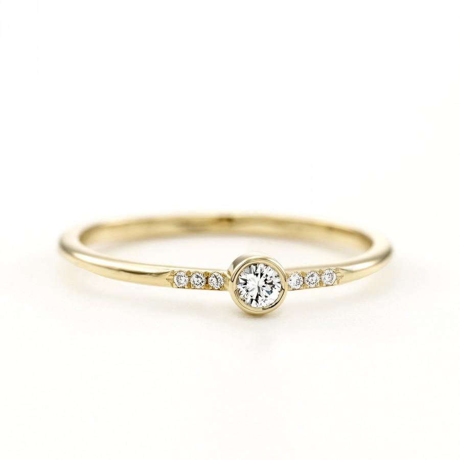 Wedding - Diamond Engagement Ring ~ Simple Diamond Ring ~ Micro Pave Minimalist Engagement Ring ~ Thin Bezel Set Diamond ring