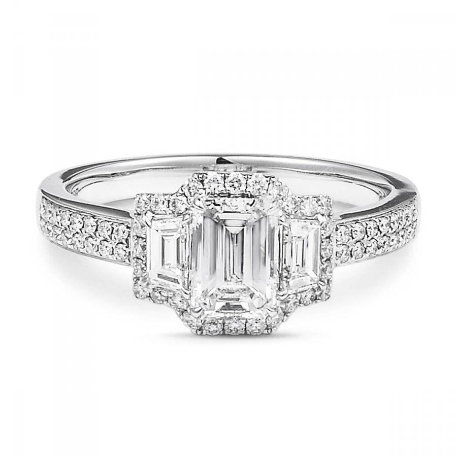 زفاف - Emerald  Diamond Engagement Ring, Emerald  Engagement Ring, Diamond Engagement Ring, three stone ring