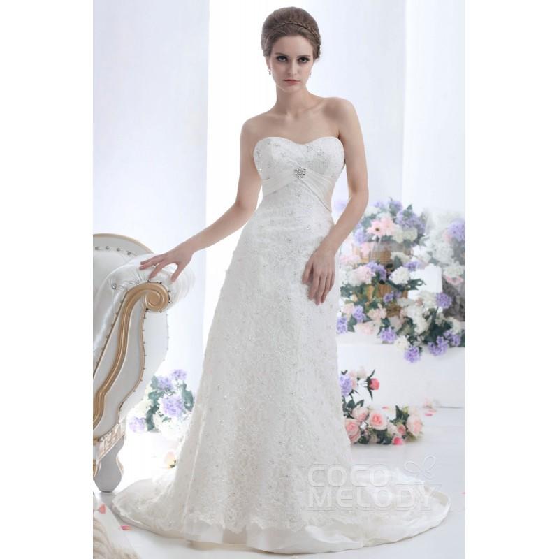 Hochzeit - Sparkle Sheath-Column Sweetheart Court Train Lace Wedding Dress CWZT13007 - Top Designer Wedding Online-Shop