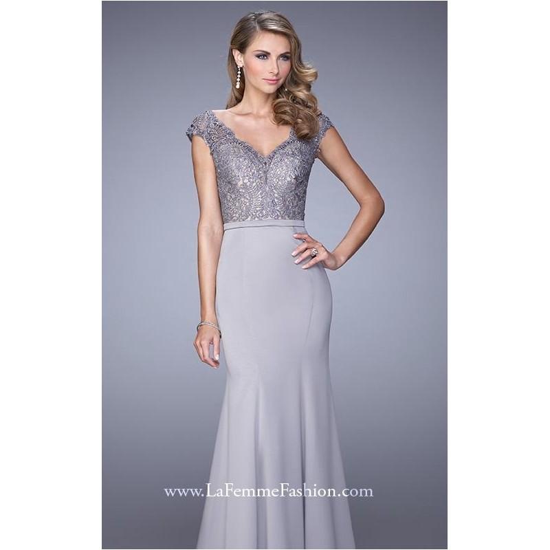 زفاف - Silver Satin Slim Gown by La Femme Evening - Color Your Classy Wardrobe