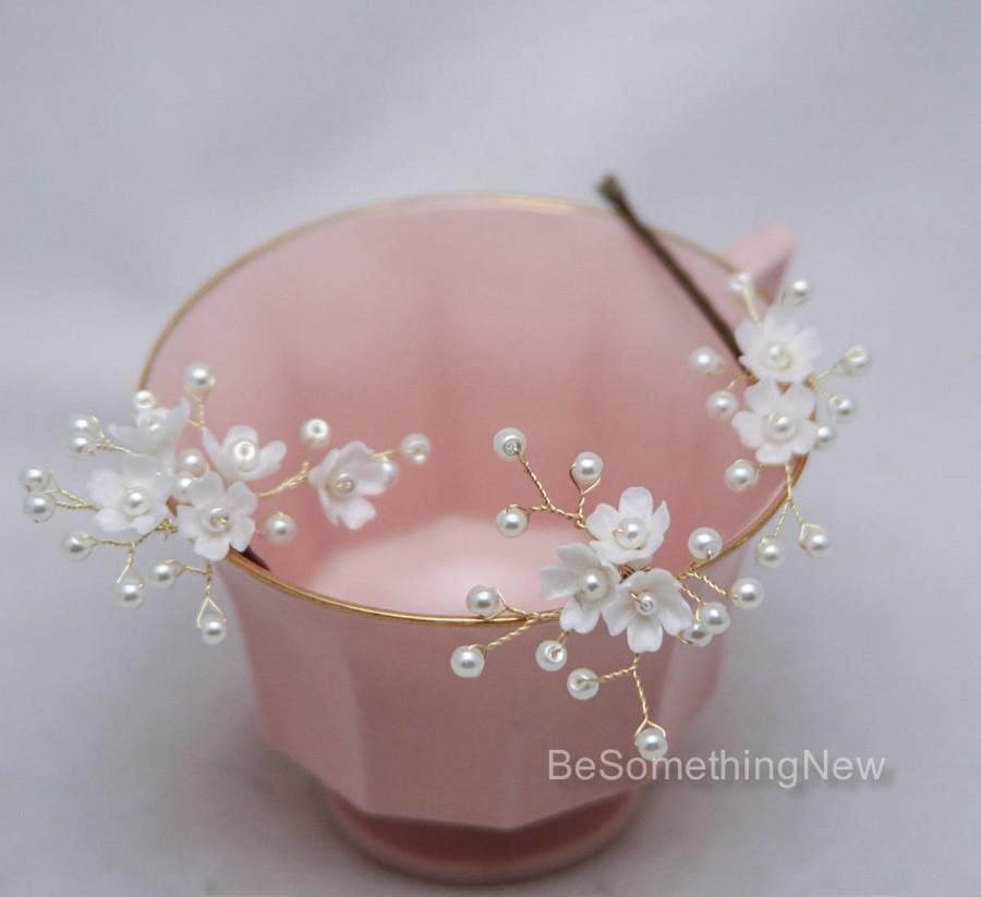 زفاف - Wedding Hair Pins of Flowers and Pearls Bridal Hair Pin Set of Three, Beaded Flower Bobbie Pins Hair Jewelry Beaded Babies Breath Hair Pins