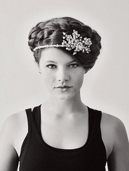 زفاف - Autumn Wedding Headband - Bridal Headpiece - Miss Anelle pearl and rhinestone crystal sparkle headband side tiara #335
