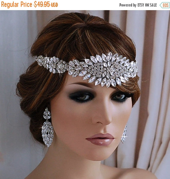 Hochzeit - Great Gatsby Headpiece Flapper Bridal Woman Head Band 1920s Headband Hairband Bride Hair Accessory Wedding Vintage Wreath Jewelry Weddings