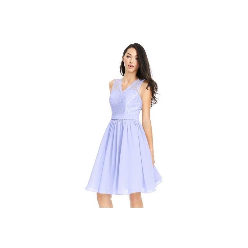 Hochzeit - Lavender Azazie Cierra - Knee Length Back Zip V Neck Chiffon And Lace Dress - Cheap Gorgeous Bridesmaids Store