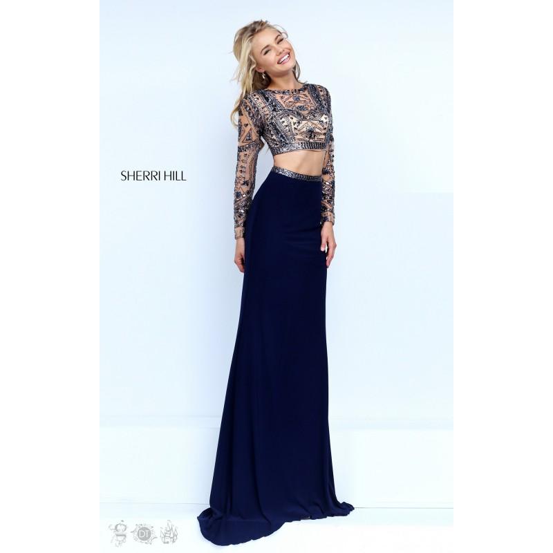 Свадьба - Navy Sherri Hill 50097 - 2-piece Sleeves Aztec Jersey Knit Open Back Dress - Customize Your Prom Dress