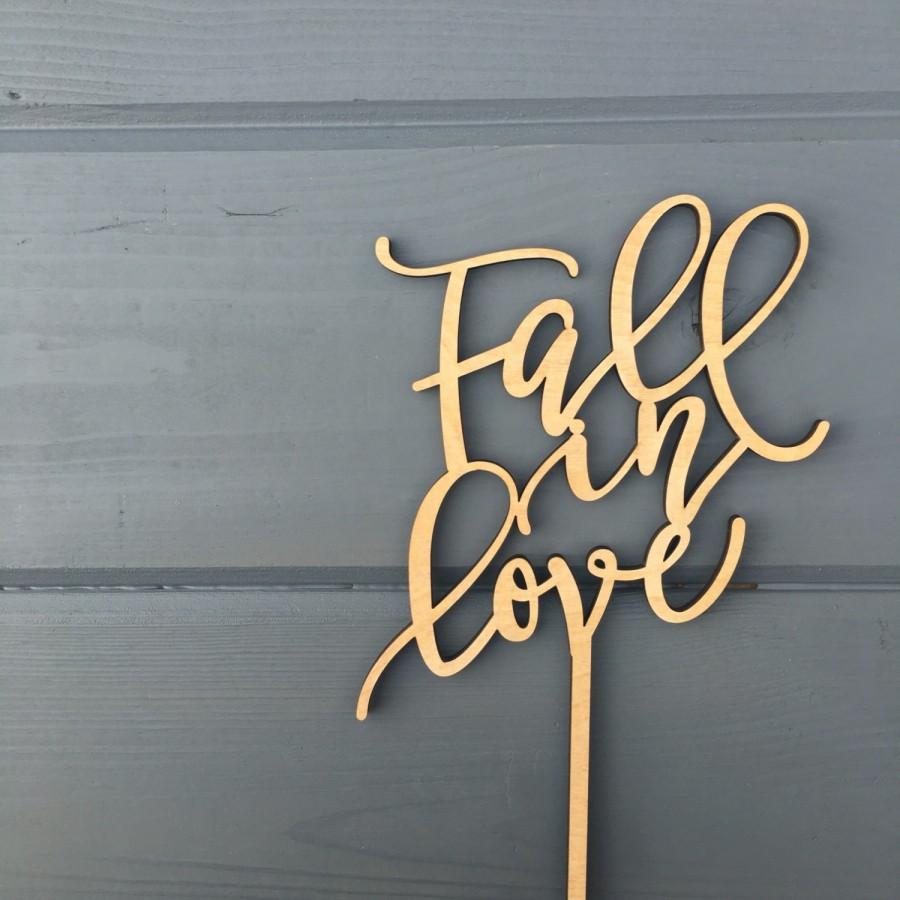 زفاف - Fall in Love Wedding Cake Topper 5" inches, Event Anniversary Honeymoon Autumn Script Unique Laser Cut Toppers by Ngo Creations