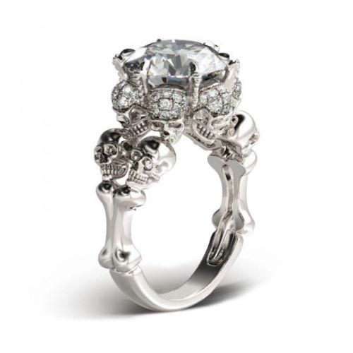 Wedding - A Museum Perfect 2.11CT Round Cut Russian Lab Diamond Skull Ring