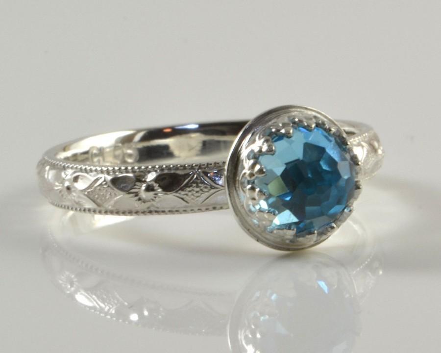 Wedding - Swiss Blue Topaz Ring in Sterling Silver, Faceted Swiss Blue Topaz Gemstone Ring, Engagement Promise Solitaire Ring, Gift For Her