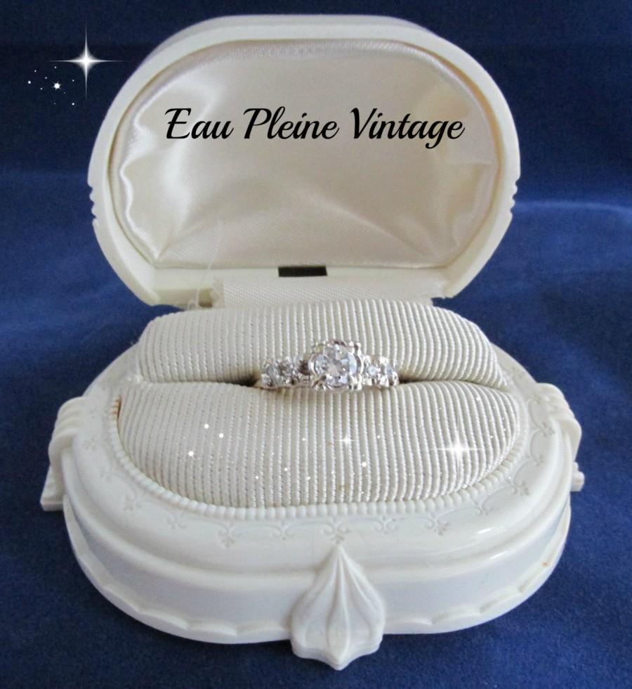 زفاف - Vintage Diamond 14K Yellow White Gold Engagement Ring Five Diamonds Marriage Wedding Mid Century