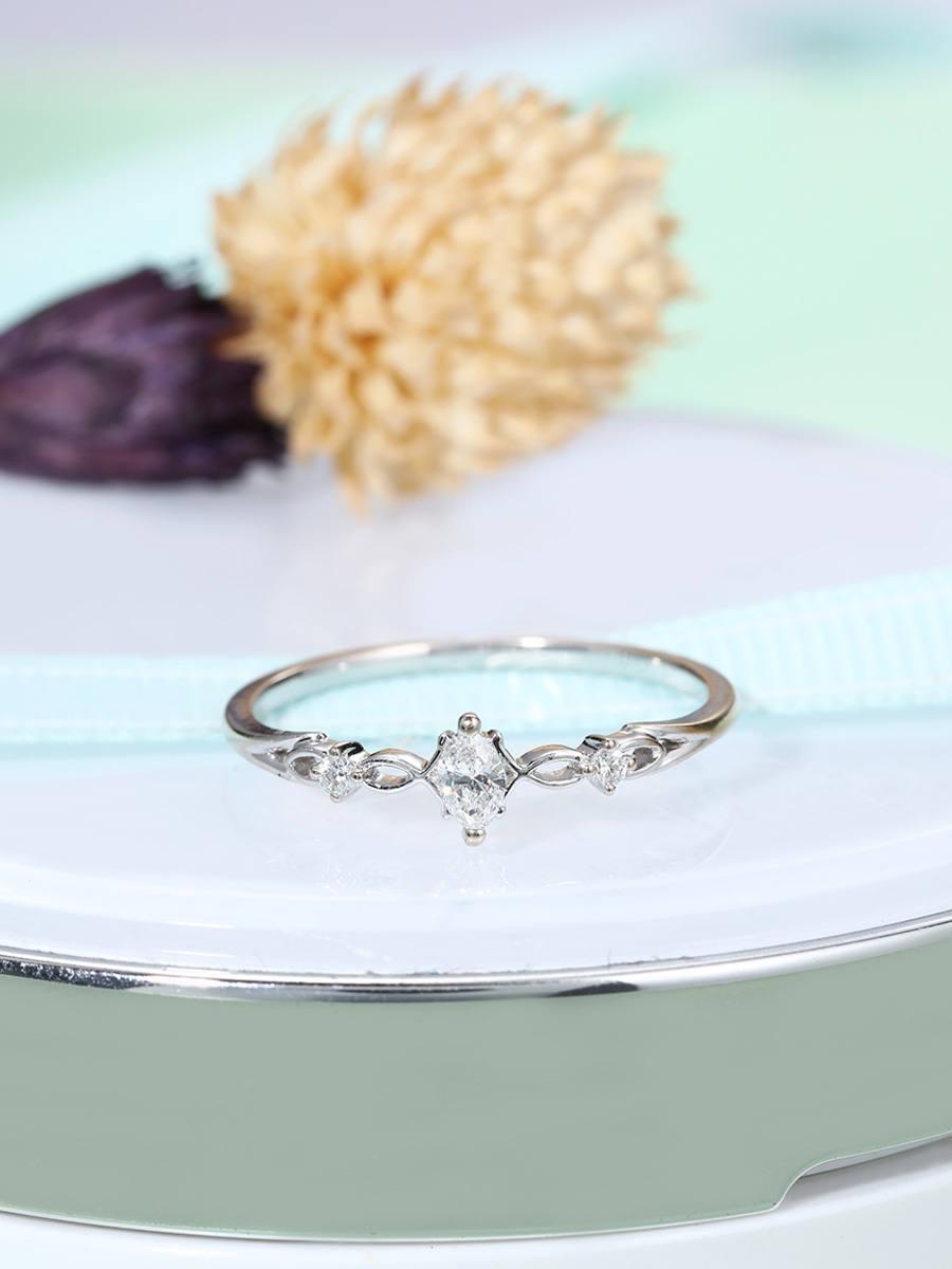 Hochzeit - Art deco engagement ring Vintage engagement ring Marquise cut Antique Unique Simple Women wedding Diamond Bridal Jewelry Anniversary gift