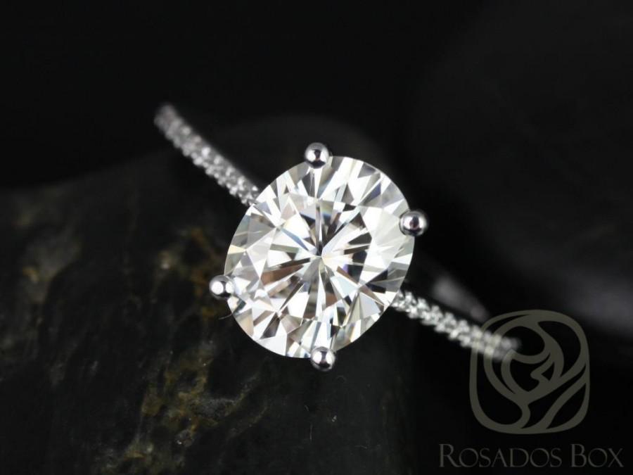 زفاف - Rosados Box Blake 10x8mm Platinum Oval F1- Moissanite and Diamonds Cathedral Engagement Ring