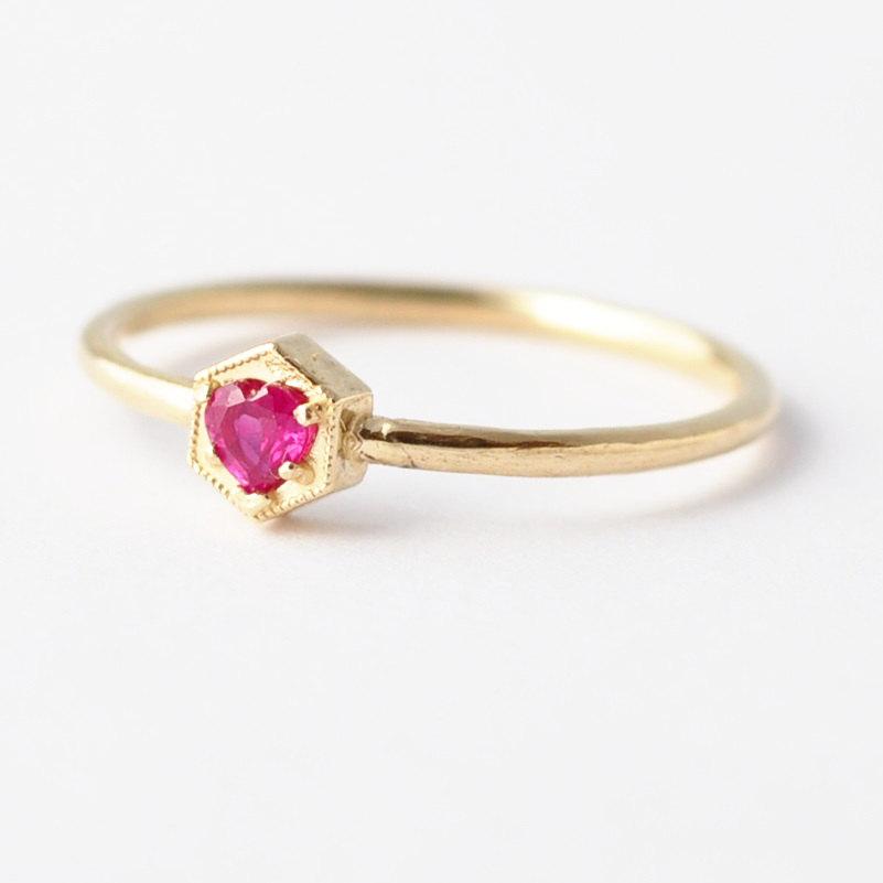 Wedding - Ruby Engagement Ring: 18K Gold