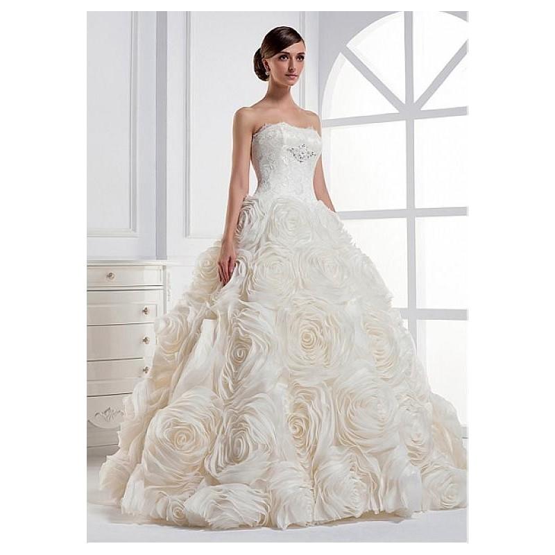 زفاف - Stunning Lace & Organza Satin & Satin Ball gown Strapless Neckline Natural Waist Sleeveless Beaded Floor-length Wedding Dress - overpinks.com