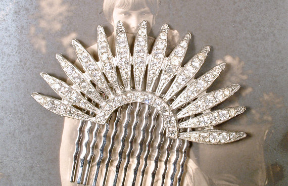 Nupcial Gatsby Sienna Art Deco Peine de Cabello Vintage RHINESTONE deslice Cristal 